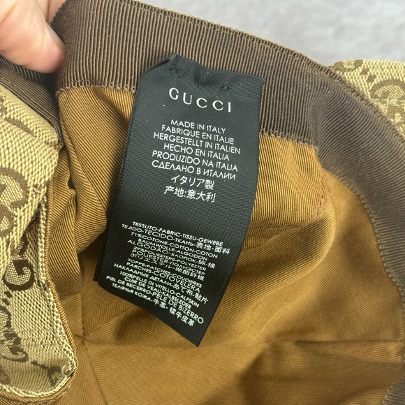 Authentic Gucci Gg Canvas Khaki Logo Patch Baseball Cap Hat Medium - Picture 9 of 13